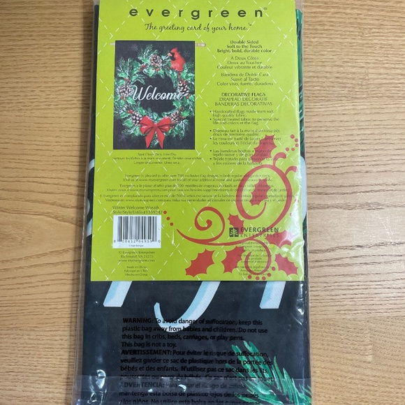 Decorative Garden Flag Christmas Evergreen Suede Reflections Wreath w Cardinals - Picture 3 of 5